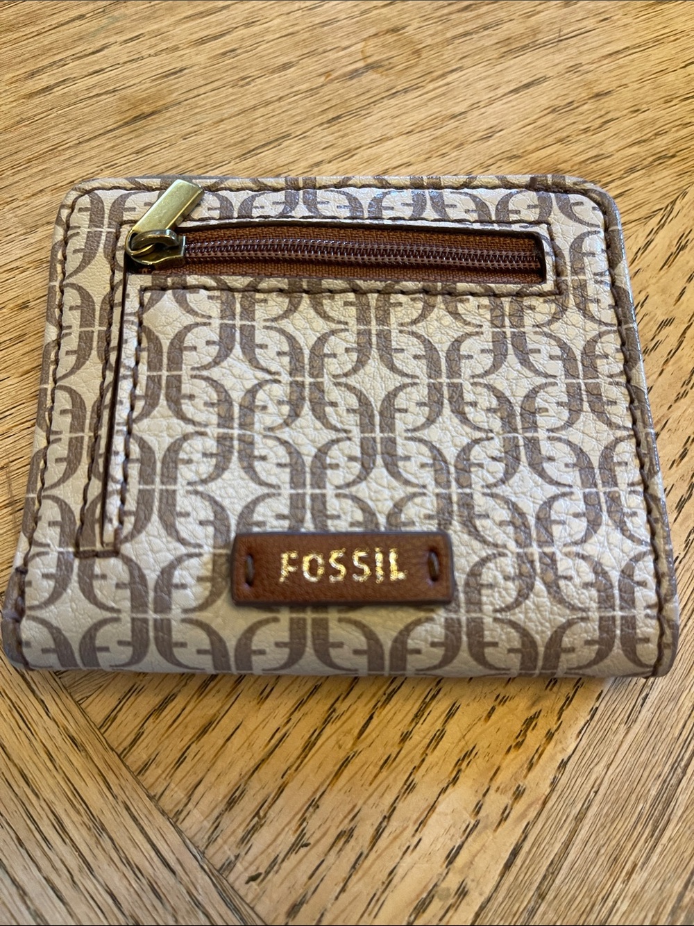 Fossil Beige and Brown Monogram Compact Wallet
